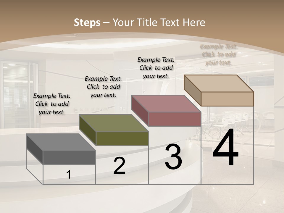 A Large Room With A Counter And Chairs PowerPoint Template