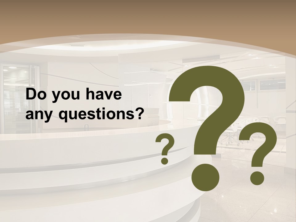 A Large Room With A Counter And Chairs PowerPoint Template