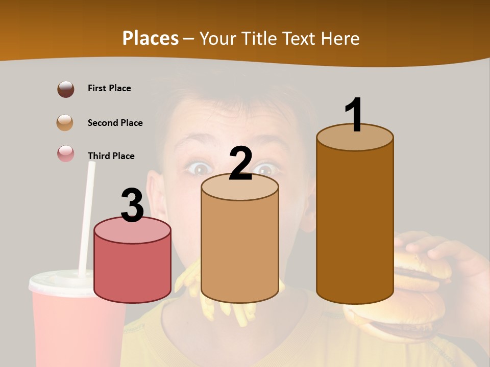 A Young Boy Is Eating A Hamburger And Fries PowerPoint Template