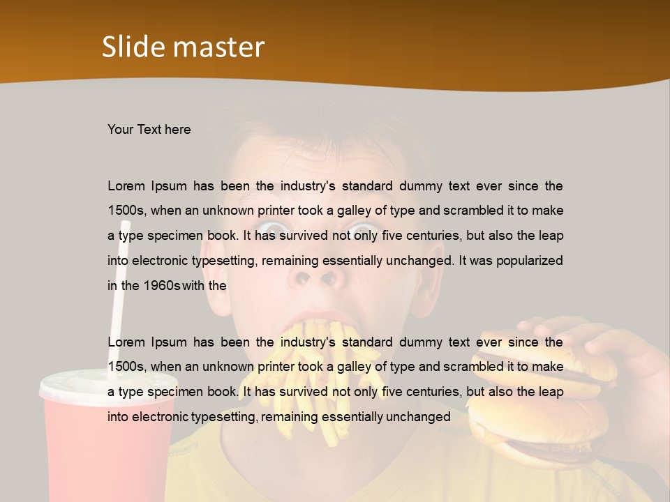 A Young Boy Is Eating A Hamburger And Fries PowerPoint Template