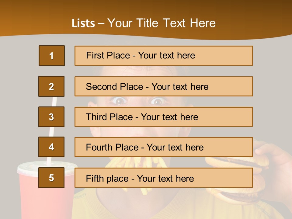 A Young Boy Is Eating A Hamburger And Fries PowerPoint Template