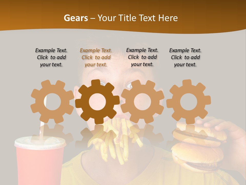 A Young Boy Is Eating A Hamburger And Fries PowerPoint Template