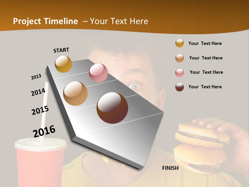 A Young Boy Is Eating A Hamburger And Fries PowerPoint Template