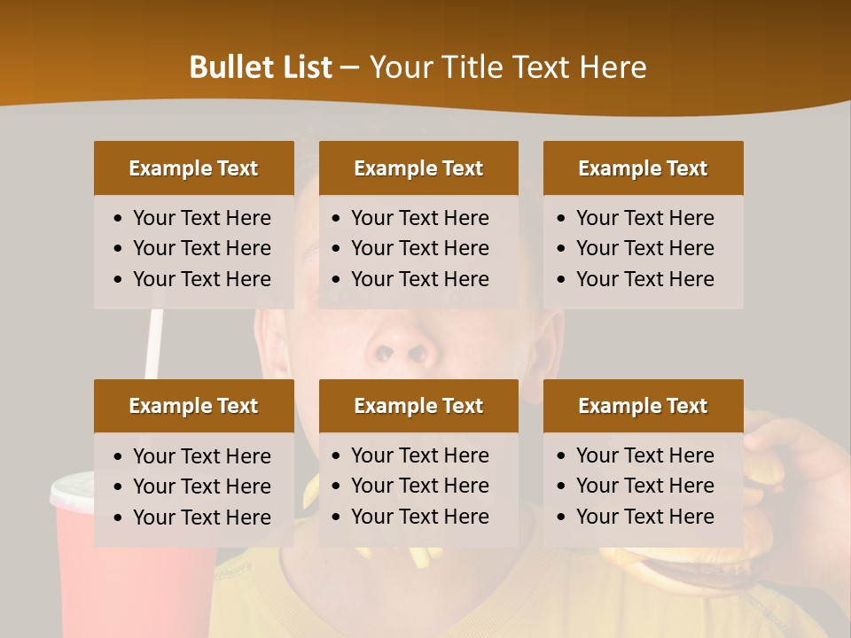 A Young Boy Is Eating A Hamburger And Fries PowerPoint Template