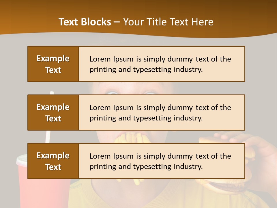 A Young Boy Is Eating A Hamburger And Fries PowerPoint Template