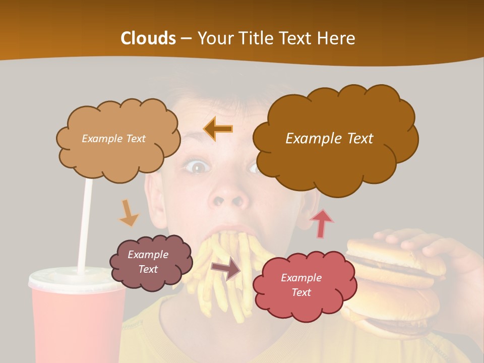 A Young Boy Is Eating A Hamburger And Fries PowerPoint Template