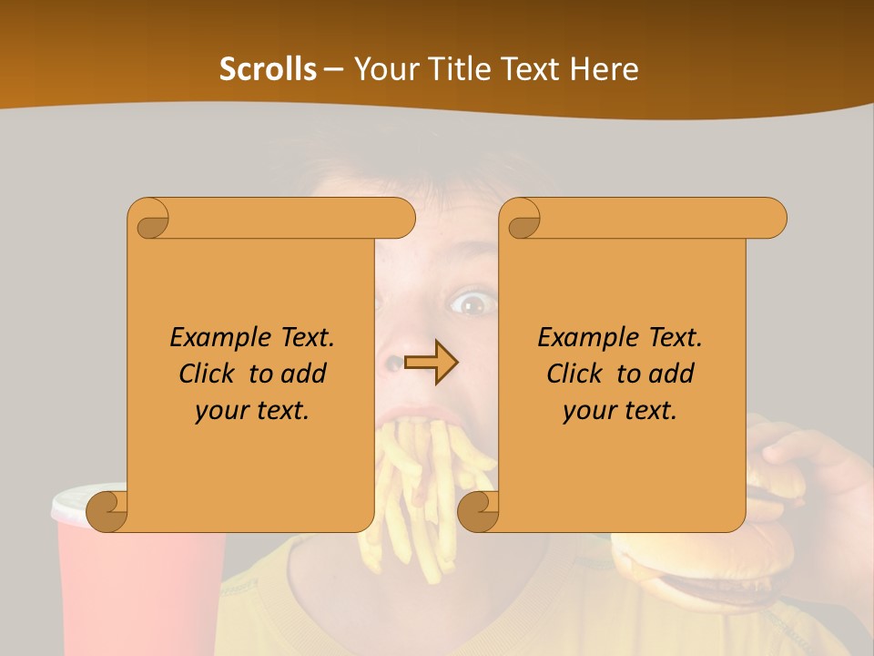 A Young Boy Is Eating A Hamburger And Fries PowerPoint Template