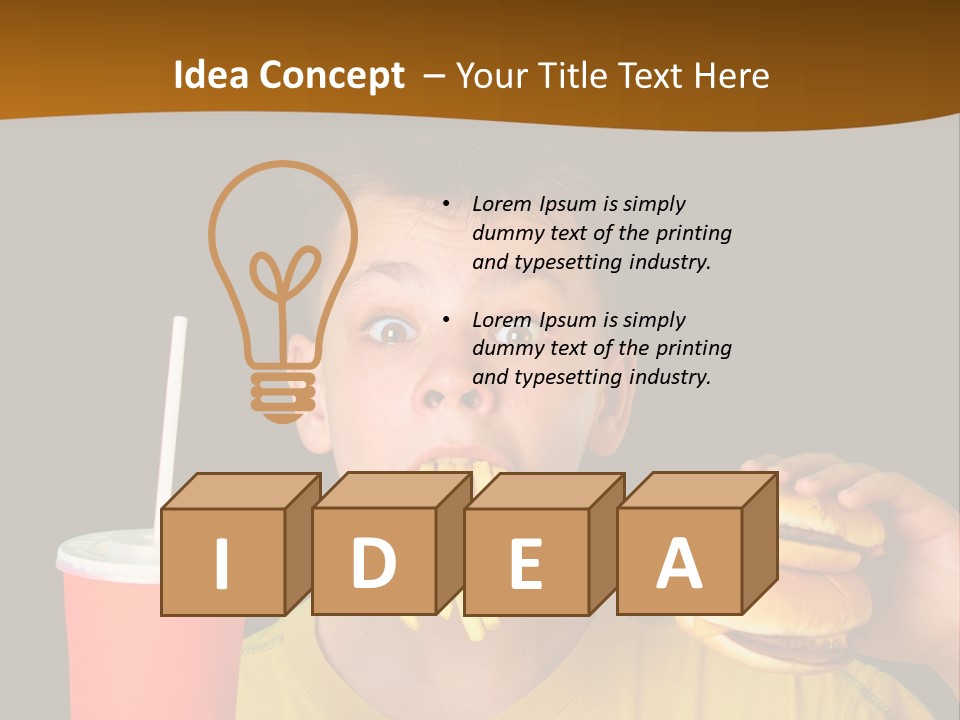 A Young Boy Is Eating A Hamburger And Fries PowerPoint Template