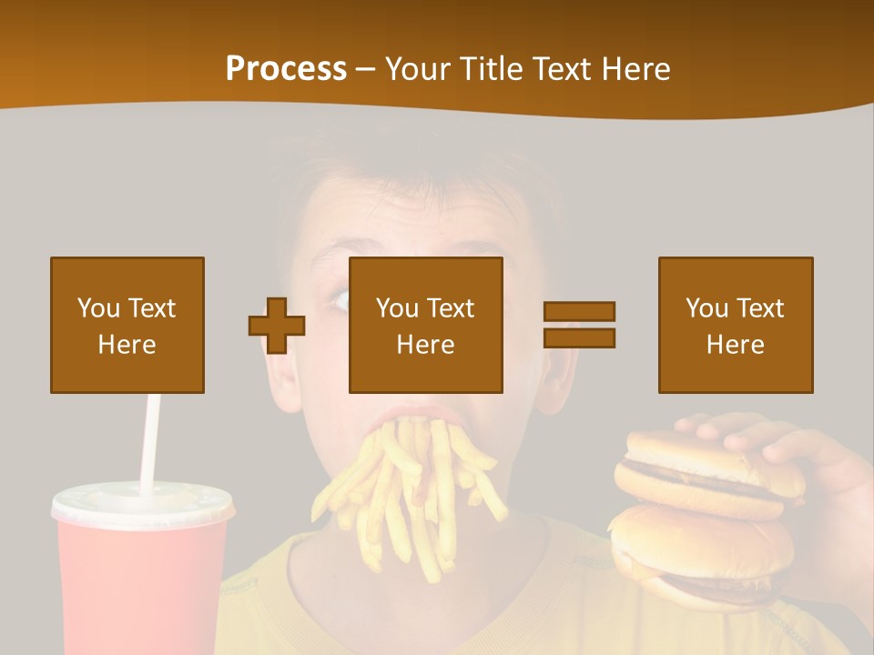 A Young Boy Is Eating A Hamburger And Fries PowerPoint Template