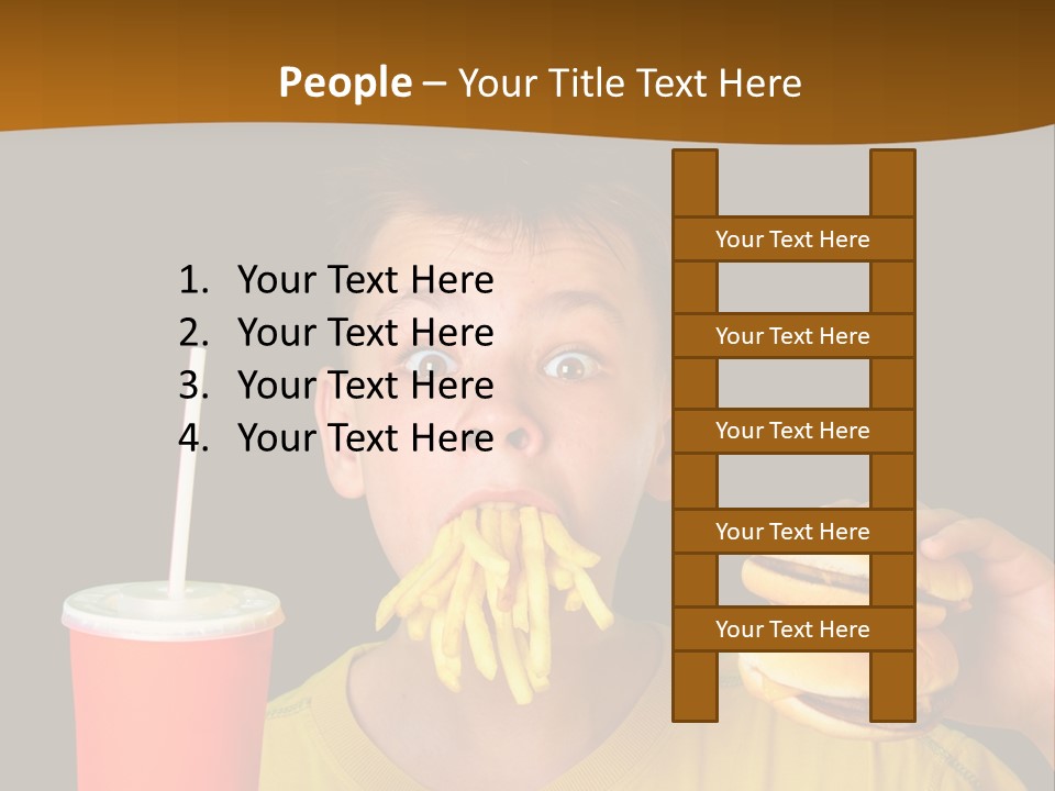 A Young Boy Is Eating A Hamburger And Fries PowerPoint Template
