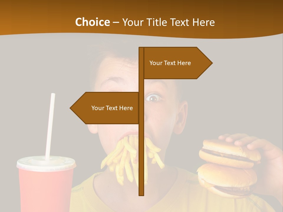 A Young Boy Is Eating A Hamburger And Fries PowerPoint Template