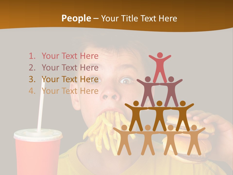 A Young Boy Is Eating A Hamburger And Fries PowerPoint Template