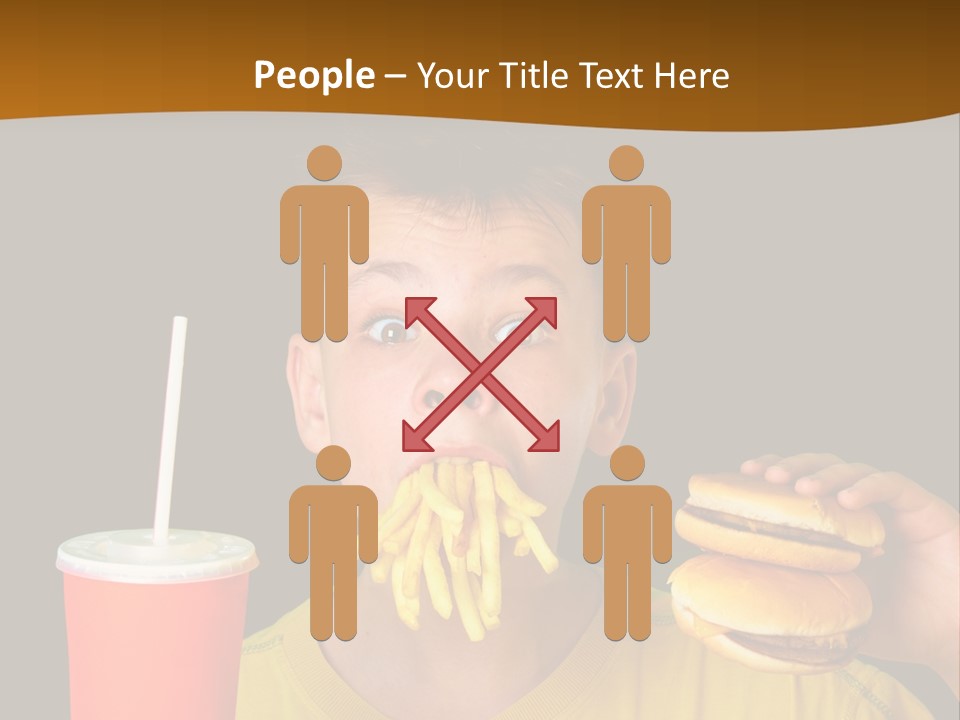 A Young Boy Is Eating A Hamburger And Fries PowerPoint Template