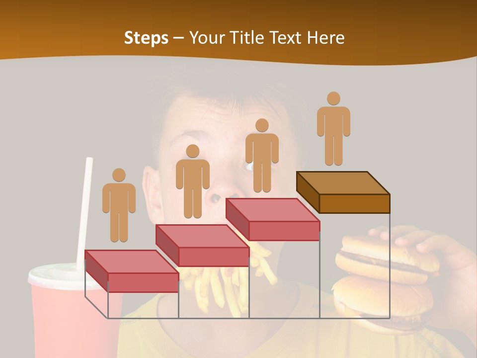 A Young Boy Is Eating A Hamburger And Fries PowerPoint Template