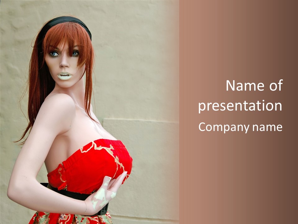 A Female Mannequin Wearing A Red Dress With A Black Headband PowerPoint Template