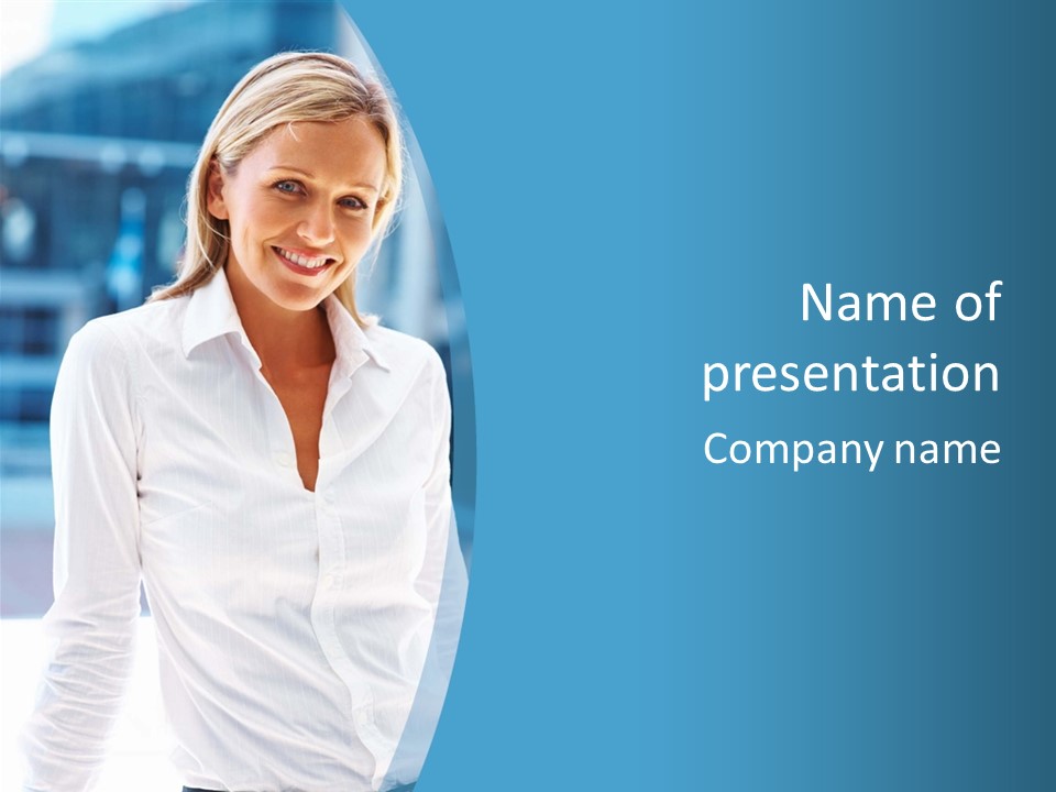 A Woman In A White Shirt Is Smiling For The Camera PowerPoint Template