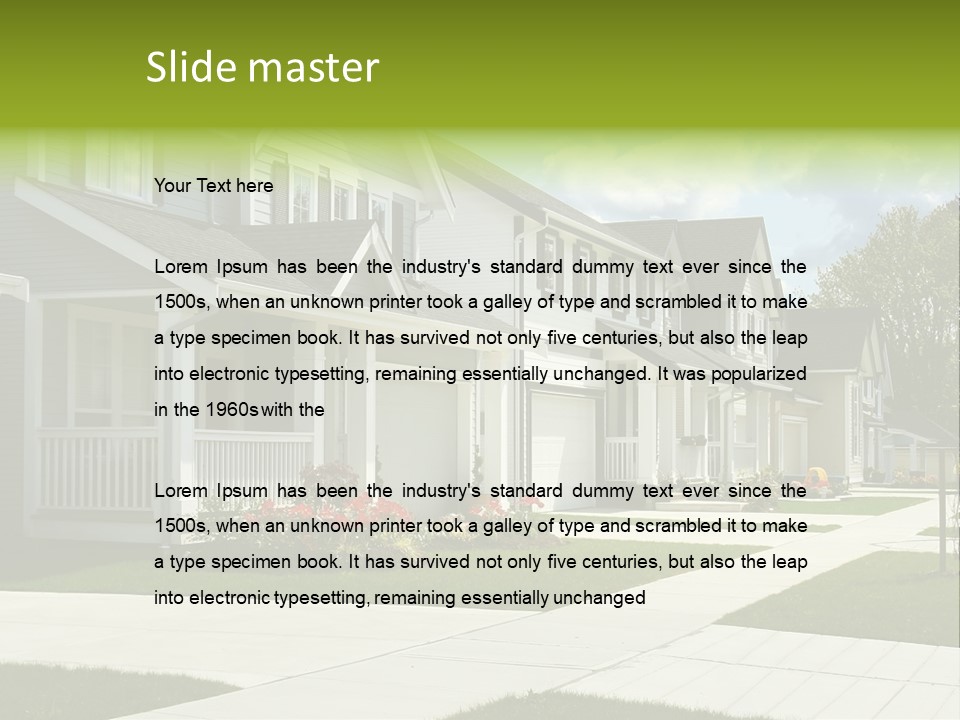 A Row Of Houses With Landscaping In Front Of Them PowerPoint Template