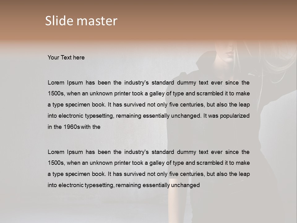 A Woman In Black Is Posing With Her Hair Blowing In The Wind PowerPoint Template