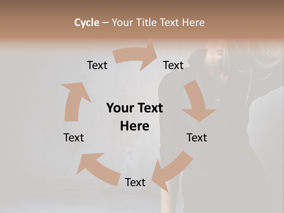 A Woman In Black Is Posing With Her Hair Blowing In The Wind PowerPoint Template