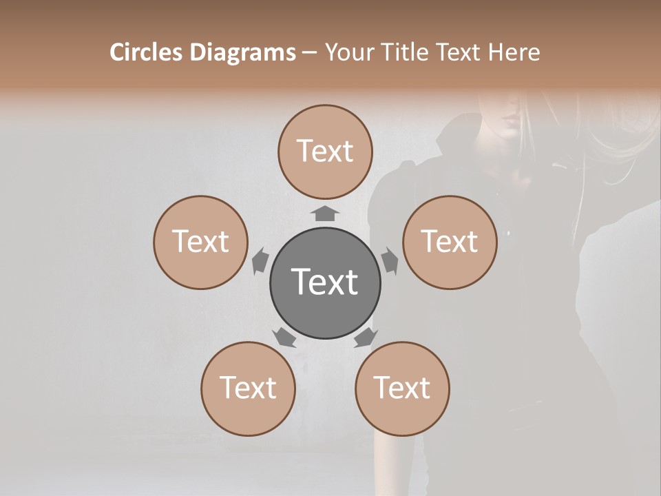 A Woman In Black Is Posing With Her Hair Blowing In The Wind PowerPoint Template