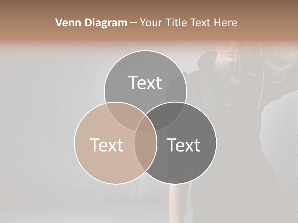 A Woman In Black Is Posing With Her Hair Blowing In The Wind PowerPoint Template