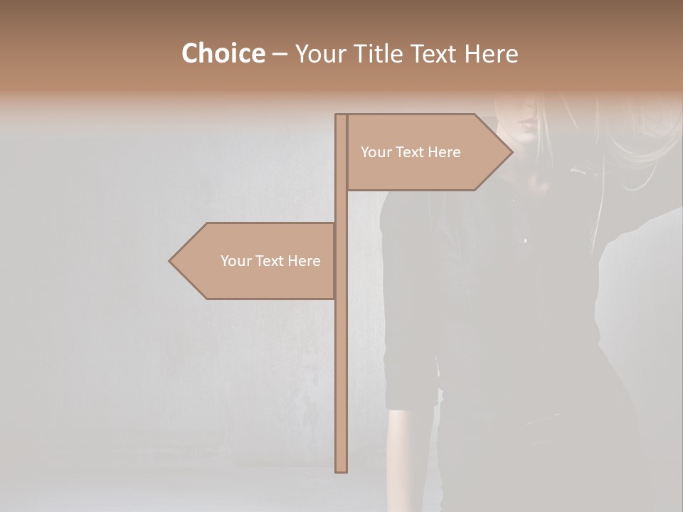 A Woman In Black Is Posing With Her Hair Blowing In The Wind PowerPoint Template