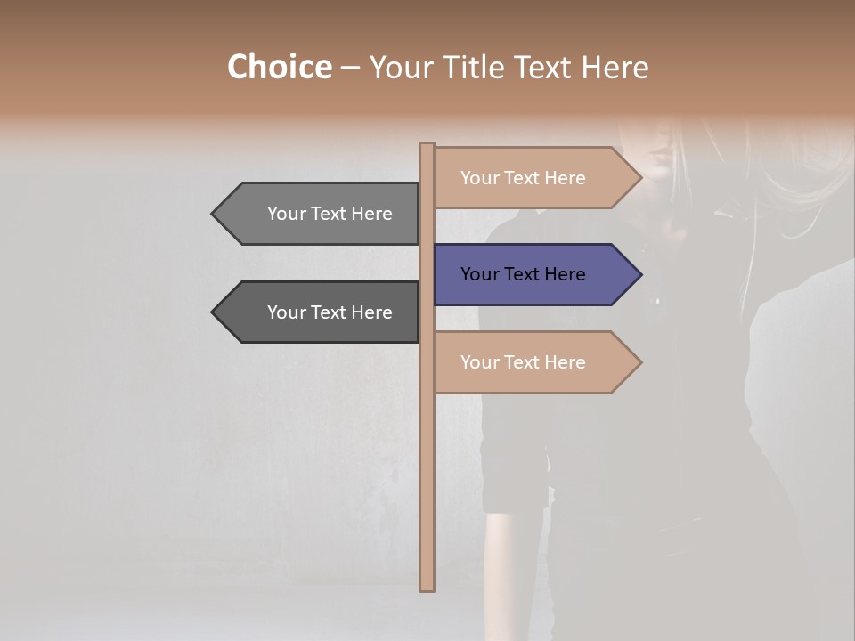 A Woman In Black Is Posing With Her Hair Blowing In The Wind PowerPoint Template