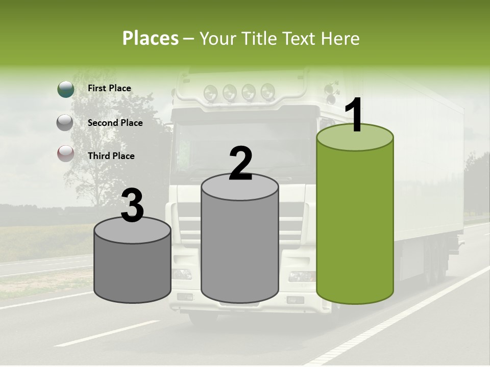 A Large White Truck Driving Down A Road PowerPoint Template