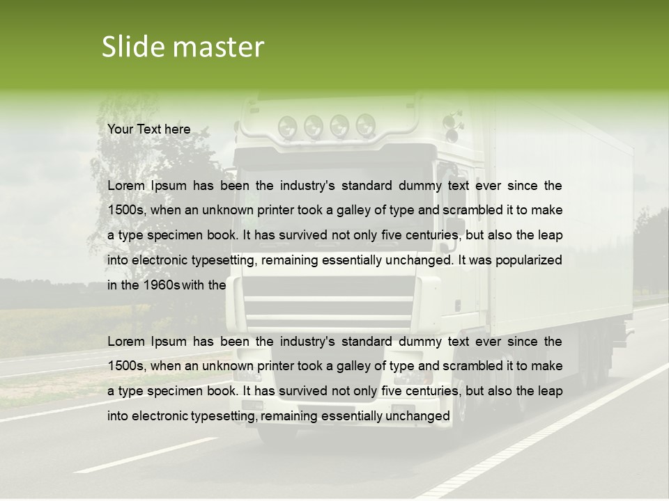 A Large White Truck Driving Down A Road PowerPoint Template