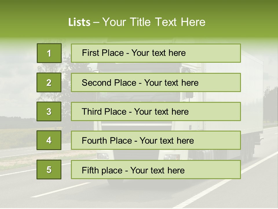 A Large White Truck Driving Down A Road PowerPoint Template