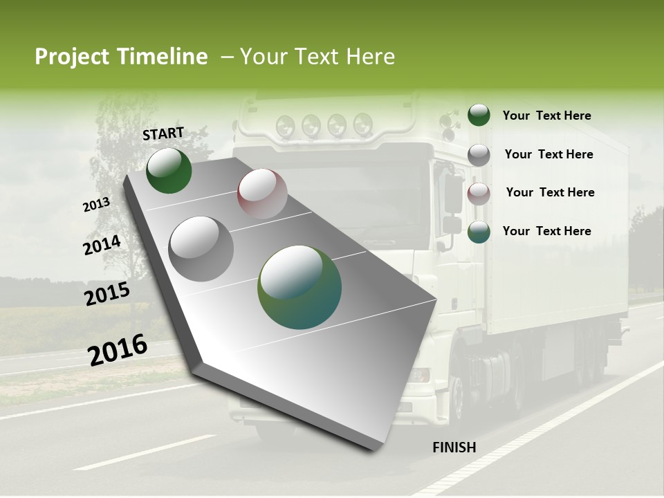 A Large White Truck Driving Down A Road PowerPoint Template