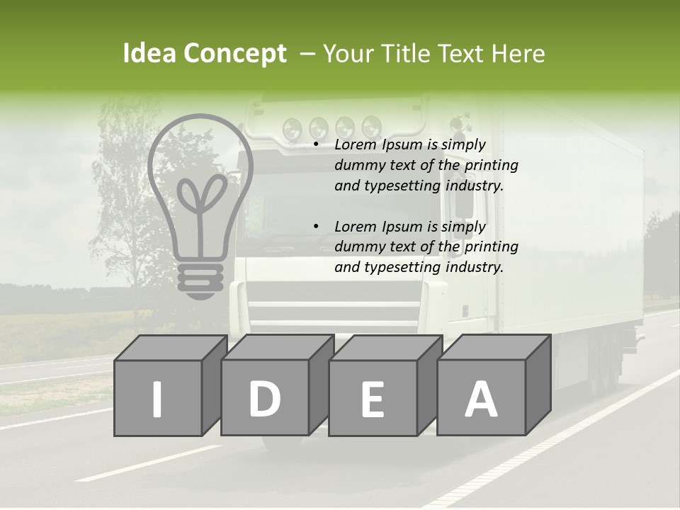 A Large White Truck Driving Down A Road PowerPoint Template