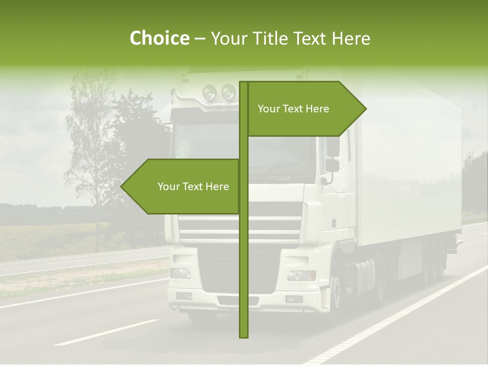 A Large White Truck Driving Down A Road PowerPoint Template