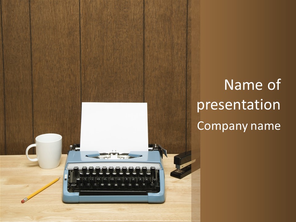 A Typewriter And A Cup Of Coffee On A Desk PowerPoint Template