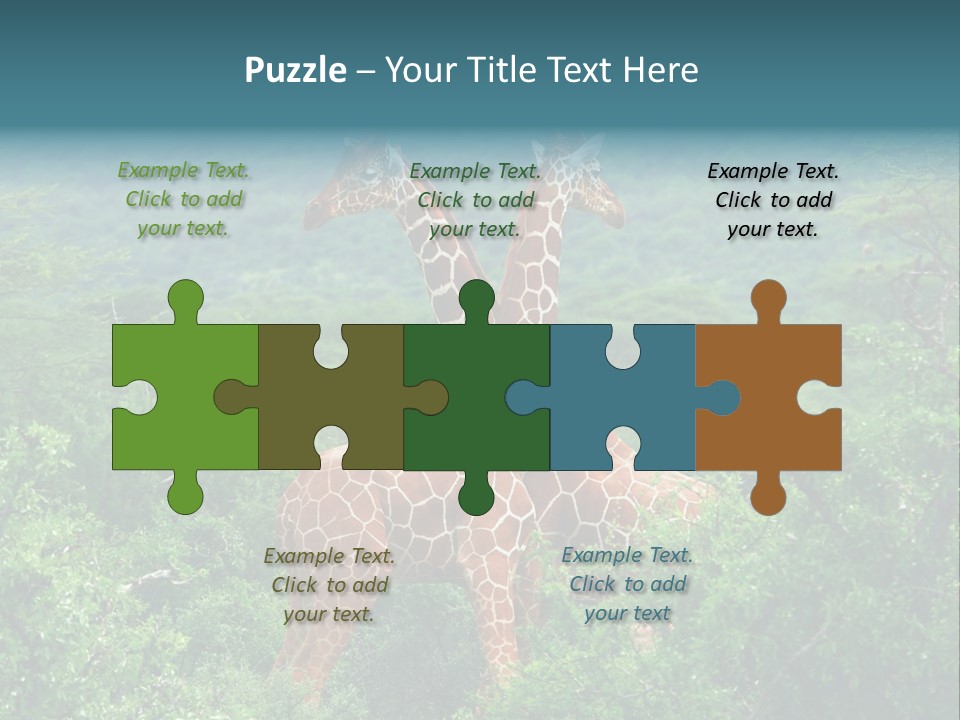 Two Giraffes Standing In The Middle Of A Forest PowerPoint Template