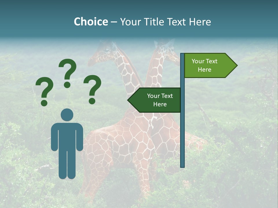 Two Giraffes Standing In The Middle Of A Forest PowerPoint Template