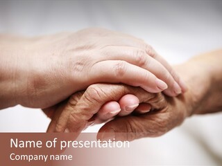 Two Hands Holding Each Other Over A White Background PowerPoint Template