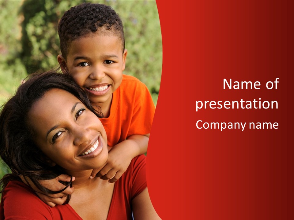 A Woman And A Boy Are Smiling For The Camera PowerPoint Template