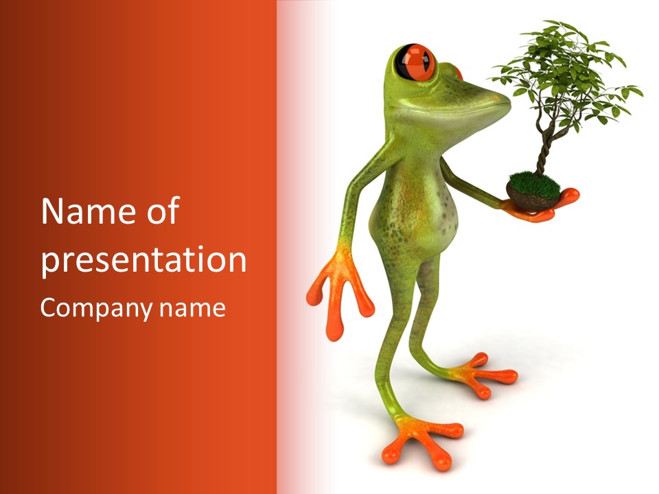 A Frog Holding A Potted Plant On A White And Orange Background PowerPoint Template
