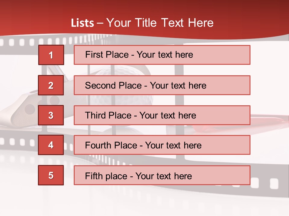 A Film Strip With Scissors And A Golf Ball On It PowerPoint Template