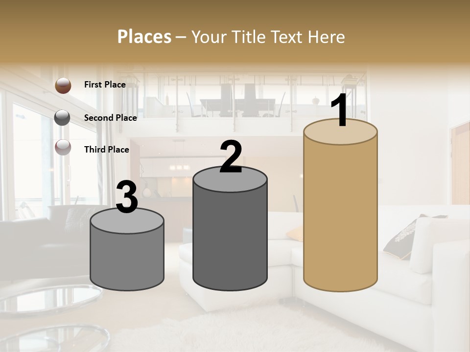 A Living Room Filled With Furniture And A Staircase PowerPoint Template