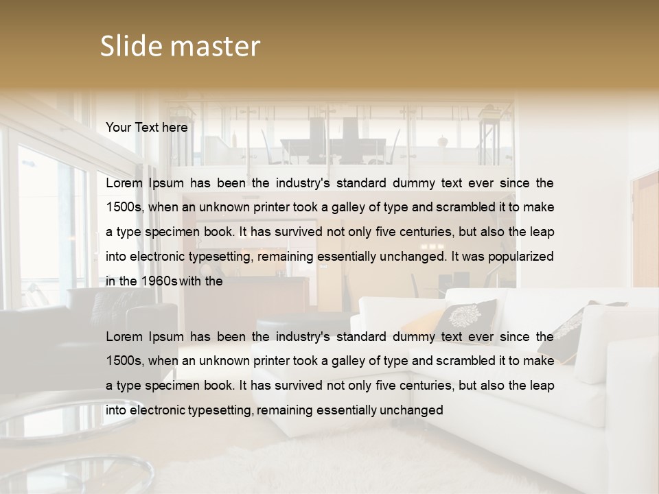 A Living Room Filled With Furniture And A Staircase PowerPoint Template