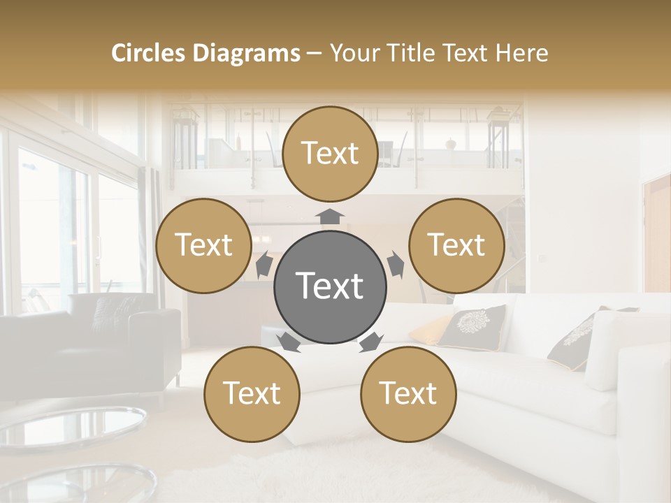 A Living Room Filled With Furniture And A Staircase PowerPoint Template