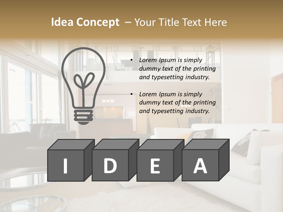 A Living Room Filled With Furniture And A Staircase PowerPoint Template