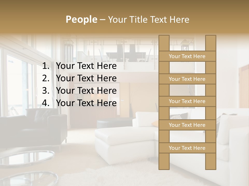 A Living Room Filled With Furniture And A Staircase PowerPoint Template