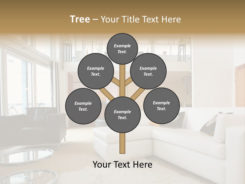 A Living Room Filled With Furniture And A Staircase PowerPoint Template