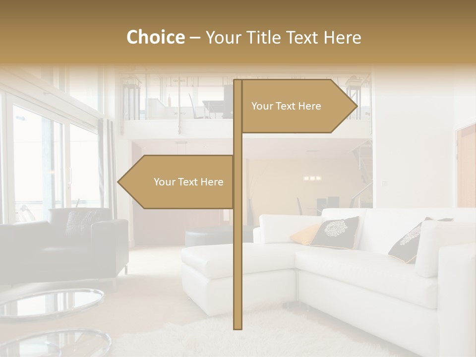 A Living Room Filled With Furniture And A Staircase PowerPoint Template