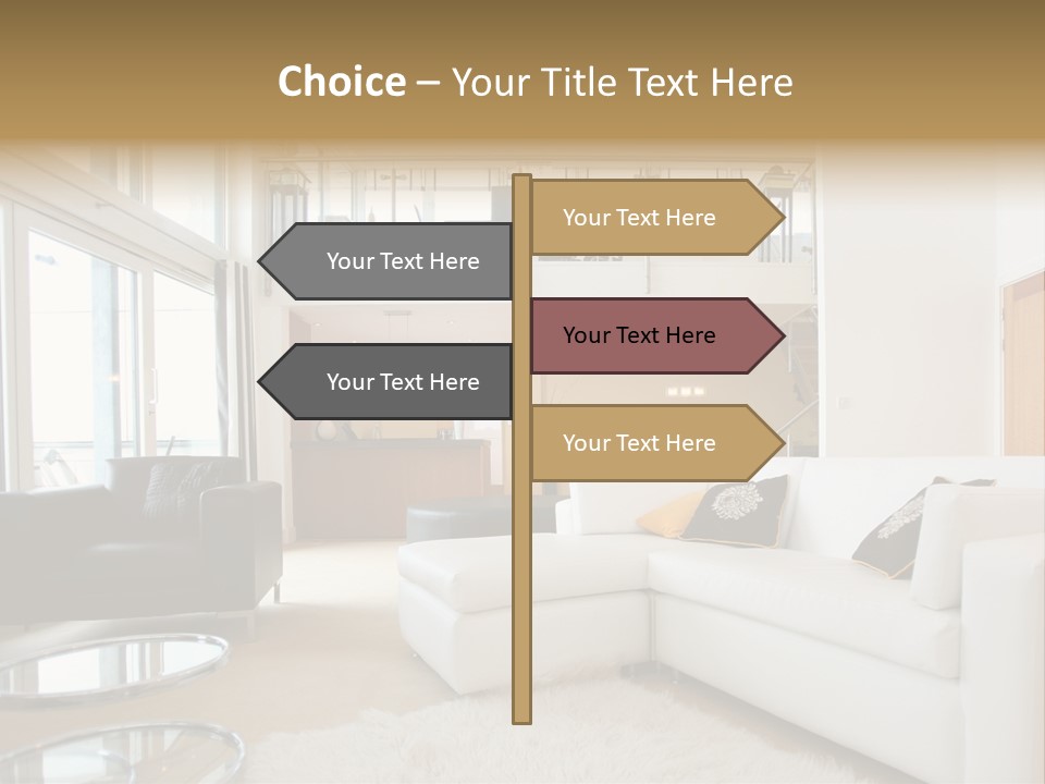 A Living Room Filled With Furniture And A Staircase PowerPoint Template