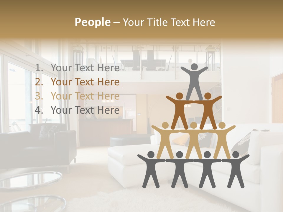 A Living Room Filled With Furniture And A Staircase PowerPoint Template