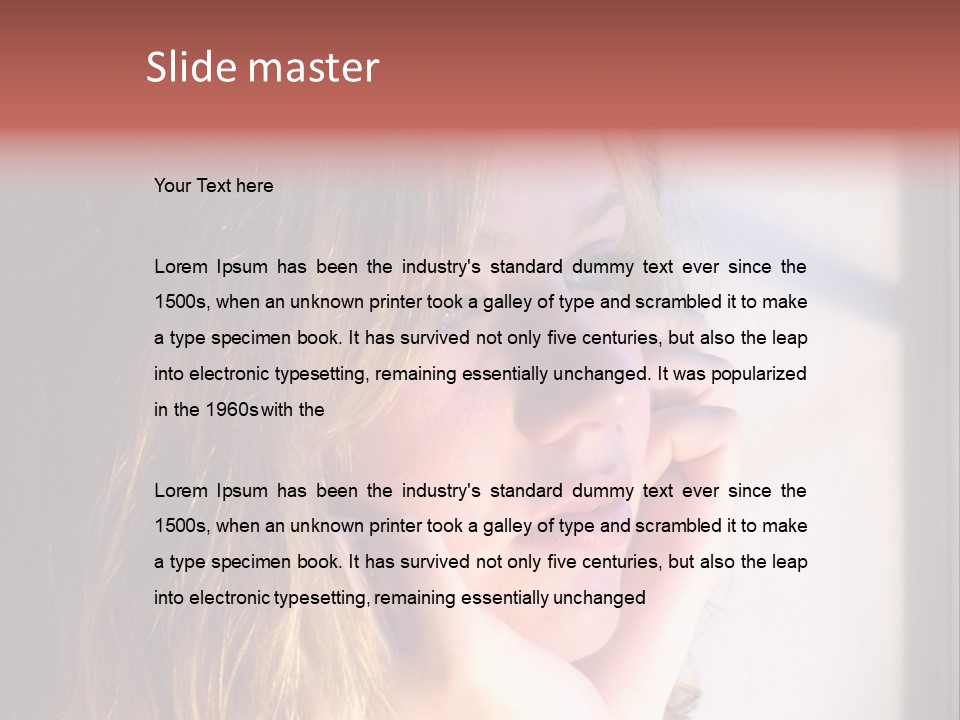 A Woman Looking Out Of A Window With Her Hand On Her Face PowerPoint Template